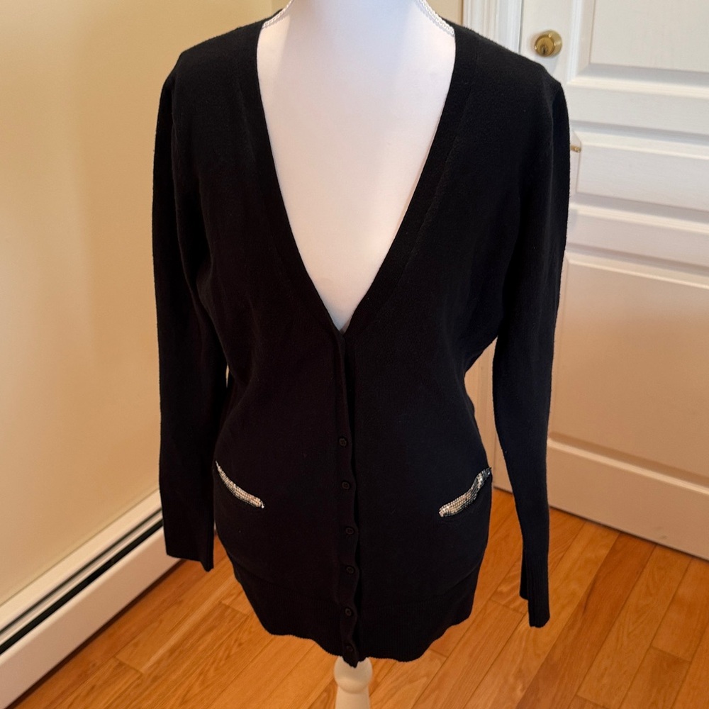 Cache Black Cardigan with Silver Accents